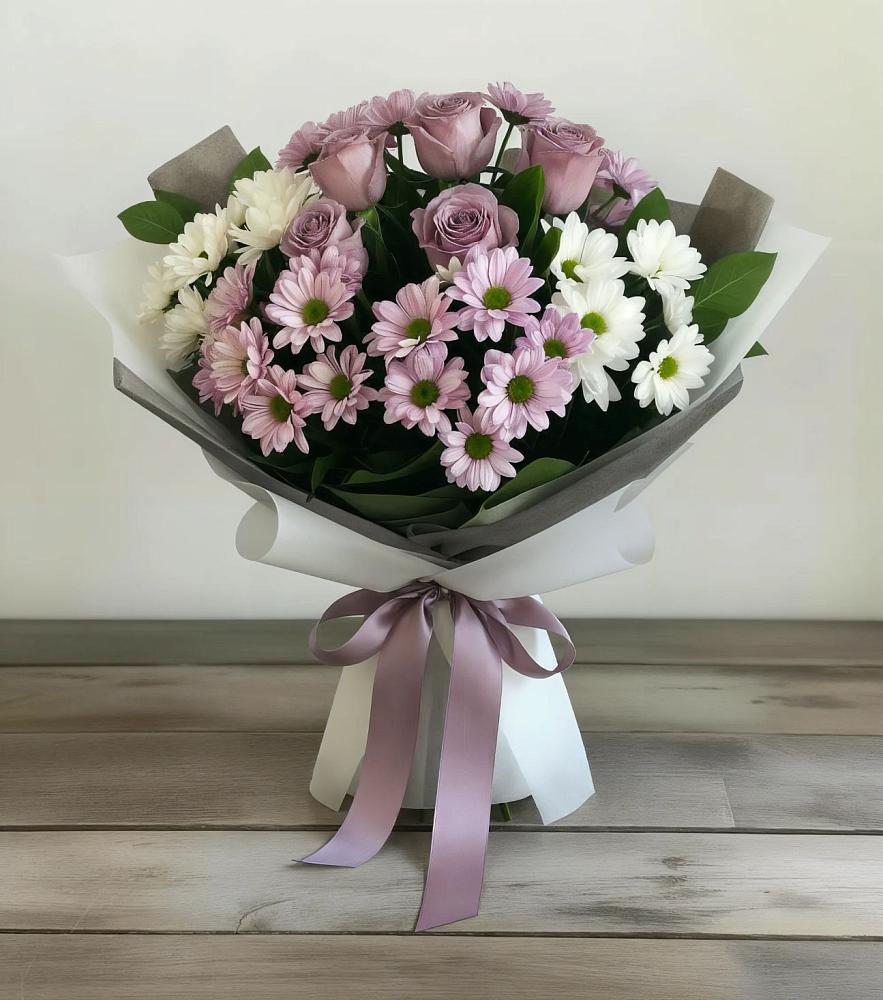 Букет цветов из: Хризантемы и Розы в Татарске