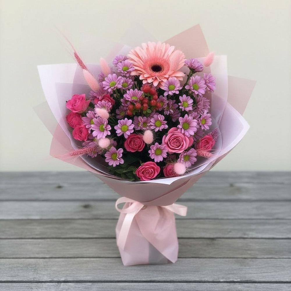 Букет цветов из: Розы, Герберы и Хризантемы в Татарске