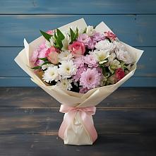 Букет цветов из:  Хризантемы, Альстромерии и Розы #REPLACE_PRED# Татарске