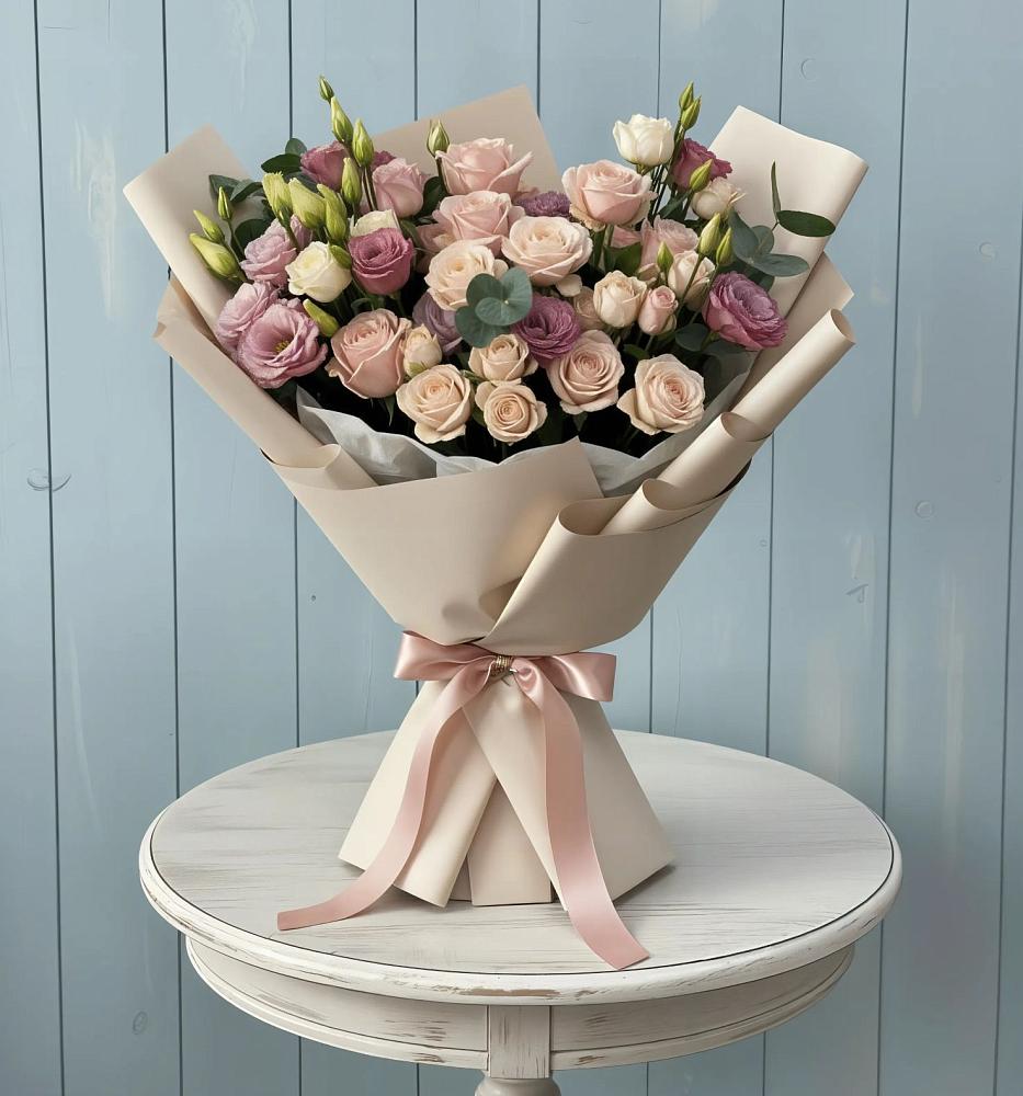 Букет цветов из: Розы и Лизиантусы в Татарске