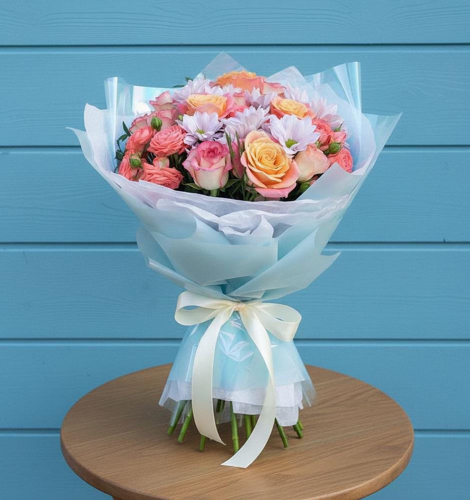 Букет цветов из: Хризантемы и Розы в Татарске